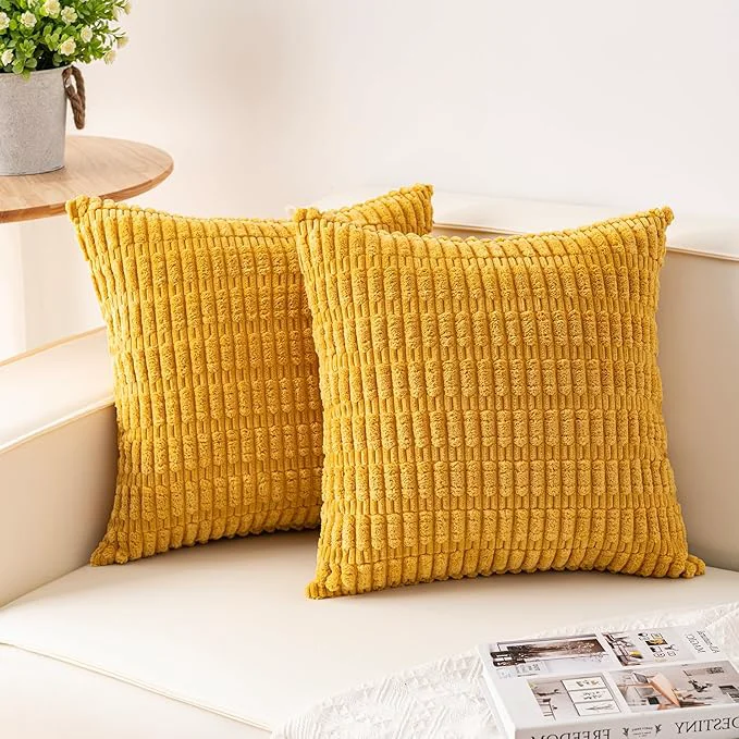 Solid Aegero Pack of 2 Corduroy Decorative Throw Pillow Covers 16×16 Inch Soft Smooth