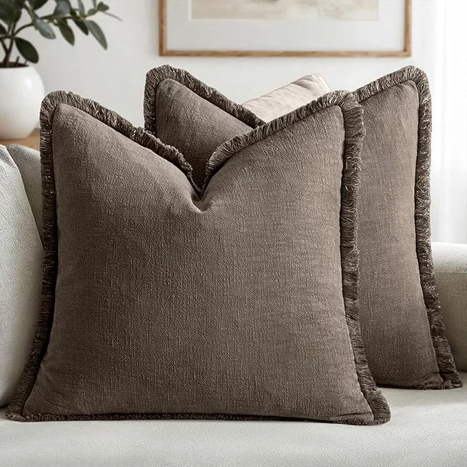 Consistent MIULEE Decorative Throw Pillow Covers Neutral Linen Fringe Throw Pillows Euro Responsible