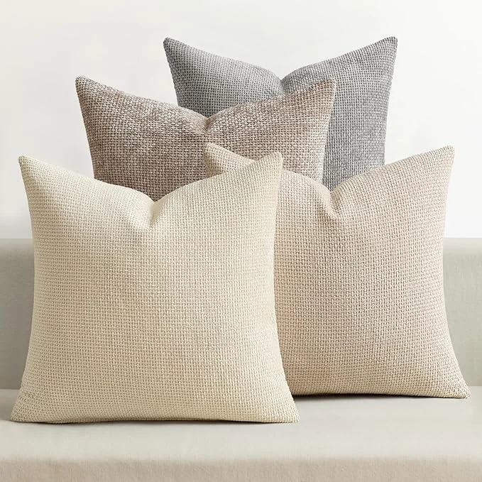 High-End MIULEE Pack of 4 Couch Throw Pillow Covers 20×20 Inch Neutral Beige Brown Soft Safe