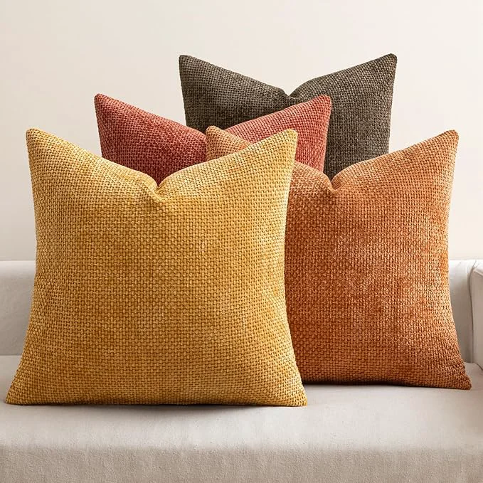 Casual MIULEE Pack of 4 Orange Yellow Couch Throw Pillow Covers 20×20 Inch Halloween Verified