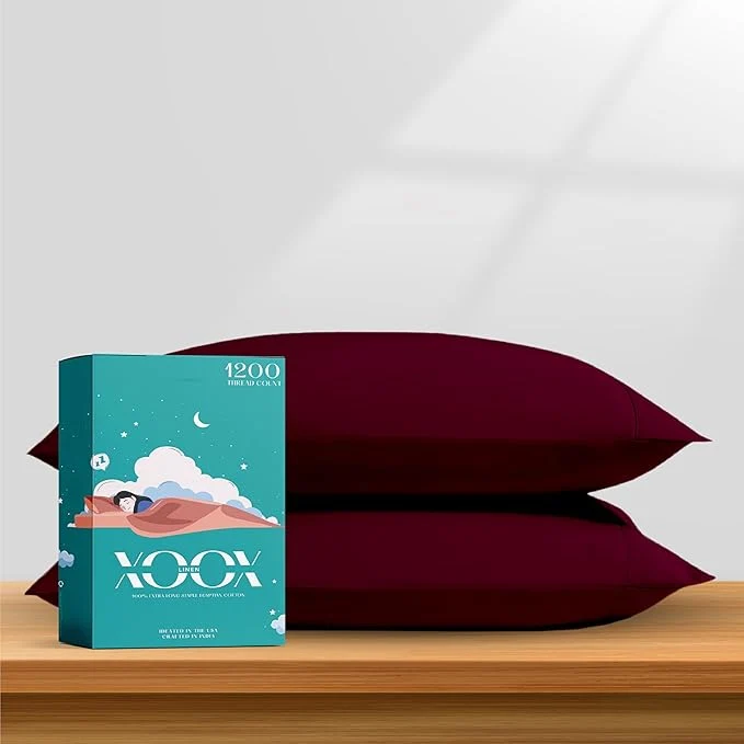 Genuine XOOX Linen Egyptian Cotton Queen Pillow Cases Set of 2 Top-Quality