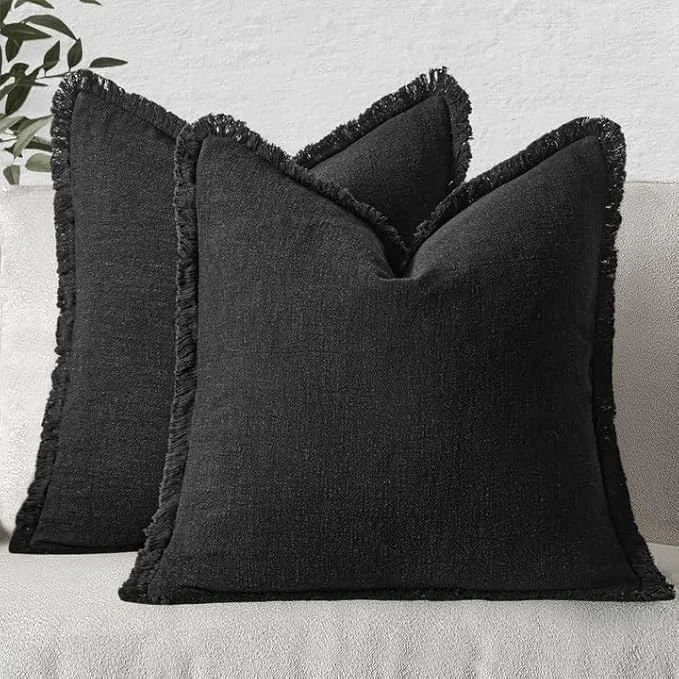 Practical MIULEE Decorative Throw Pillow Covers Neutral Linen Fringe Throw Pillows Set of Soft