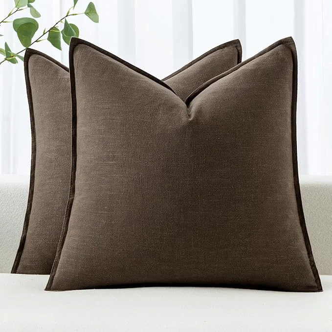 Exceptional MIULEE Decorative Linen Euro Sham Pillow Covers 24×24 Dark Coffee Chocolate Eco-Friendly
