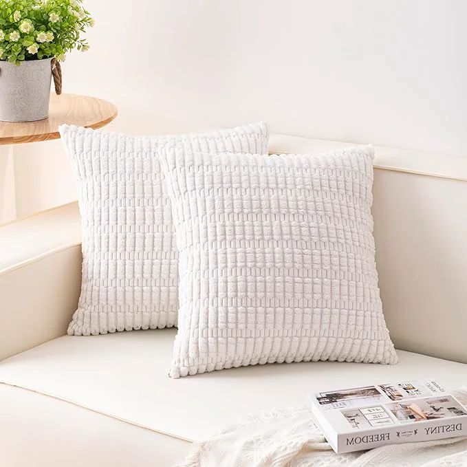 Prestigious Aegero Pack of 2 Corduroy Decorative Throw Pillow Covers 22×22 Inch Soft Reusable