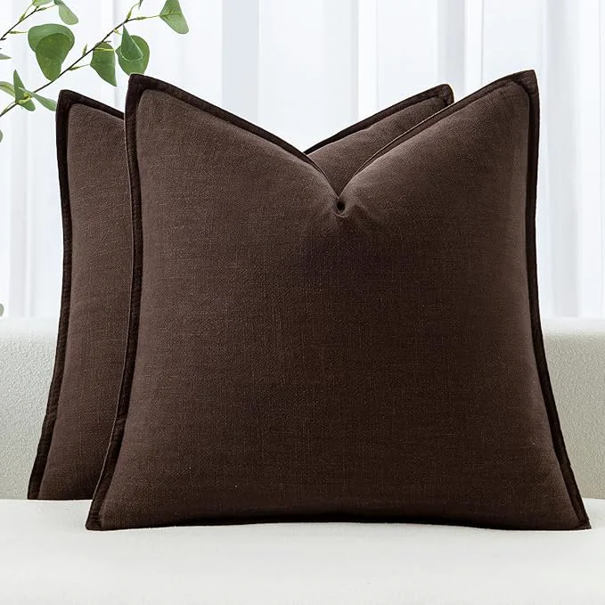 Eco-Friendly MIULEE Decorative Linen Euro Sham Pillow Covers 24×24 Dark Brown Boho Farmhouse Powerful