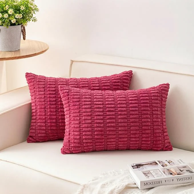 Professional Aegero Pack of 2 Corduroy Decorative Throw Pillow Covers 12×20 Inch Soft Fine Crafted