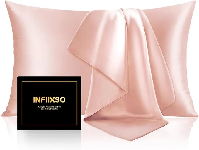 Exclusive INFIIXSO Silk Pillow Cases 2 Pack Standard Size Ultra Smooth Soft Mulberry Sophisticated