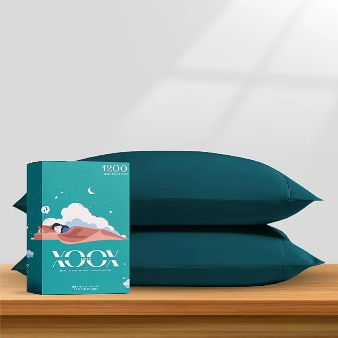 Superior XOOX Linen Egyptian Cotton King Pillow Cases Set of 2 Traditional