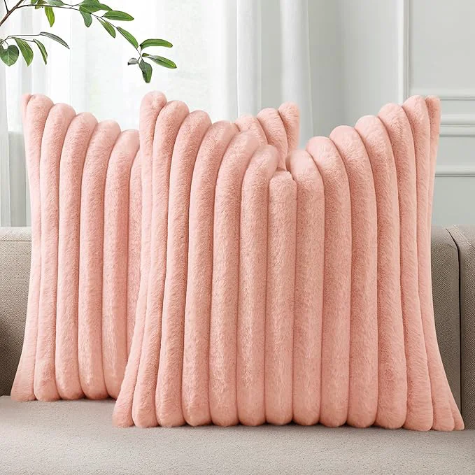Secure Pallene Faux Fur Plush Throw Pillow Covers 22×22 Set of 2 Luxury Soft Fluffy Fine Crafted