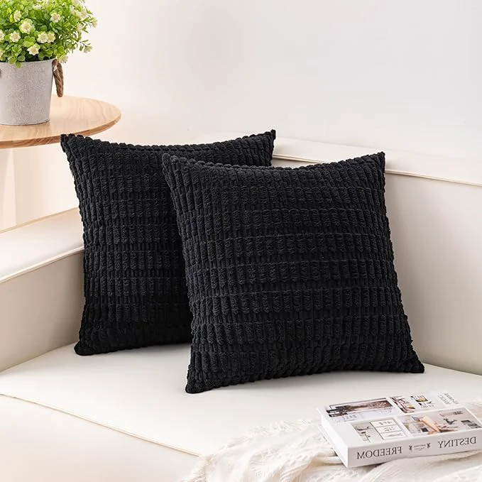 Safe Aegero Pack of 2 Corduroy Decorative Throw Pillow Covers 18×18 InchSoft Boho Artisan