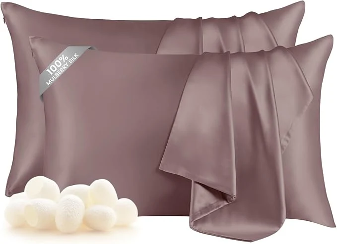 Exclusive THXSILK Set of 2 Pure Mulberry 6A Silk Pillowcases Reusable