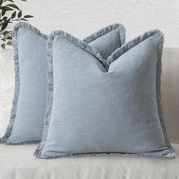 Classic MIULEE Decorative Throw Pillow Covers Neutral Linen Fringe Throw Pillows Set of Pure