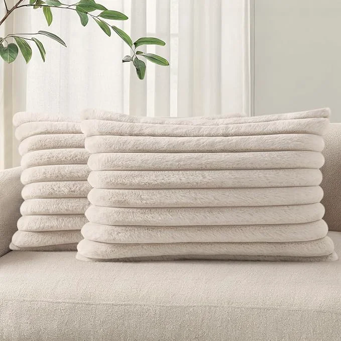 Artisan Pallene Faux Fur Plush Lumbar Throw Pillow Covers 12×20 Set of 2 Luxury Soft