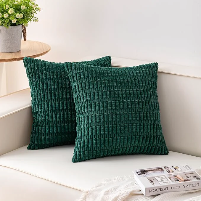 Recyclable Aegero Pack of 2 Corduroy Decorative Throw Pillow Covers 26×26 InchSoft Striped Outstanding