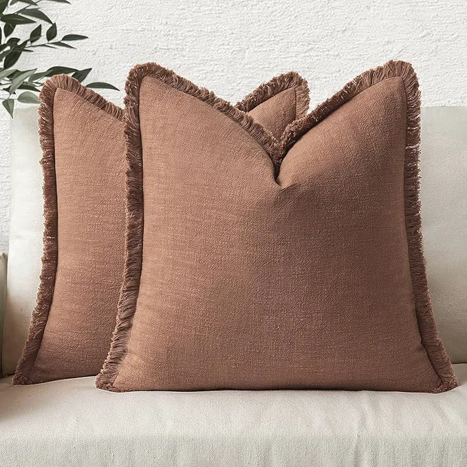 Fast MIULEE Decorative Throw Pillow Covers Neutral Linen Fringe Throw Pillows Set of Expertly Made