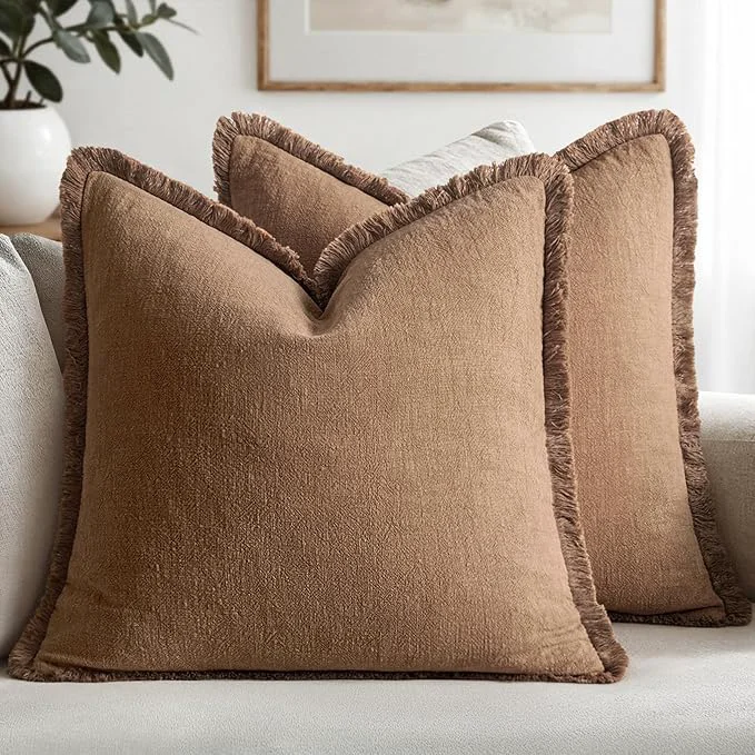 Verified MIULEE Decorative Throw Pillow Covers Neutral Linen Fringe Throw Pillows Euro Certified