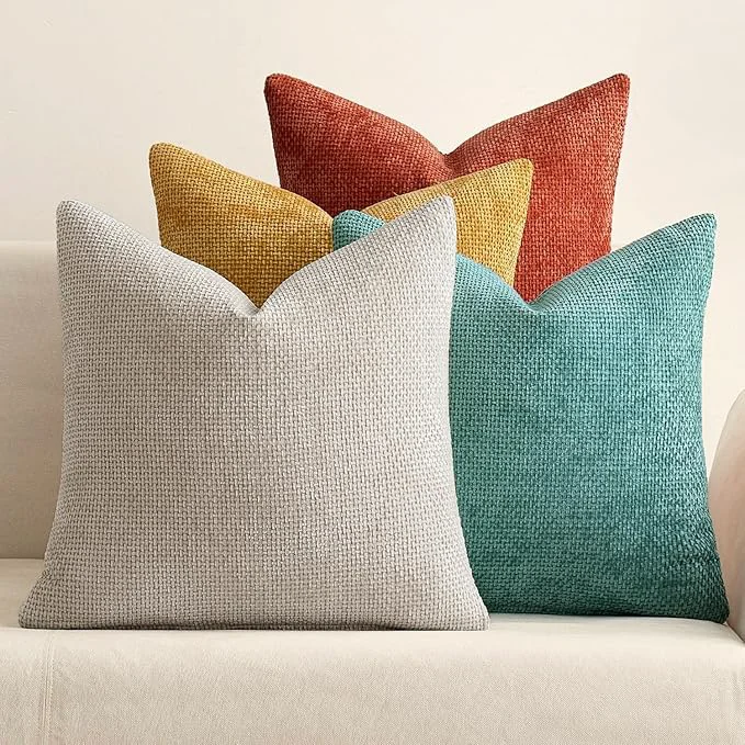 World-Class MIULEE Pack of 4 Couch Throw Pillow Covers 18×18 Inch Neutral Orange Teal Soft Professional