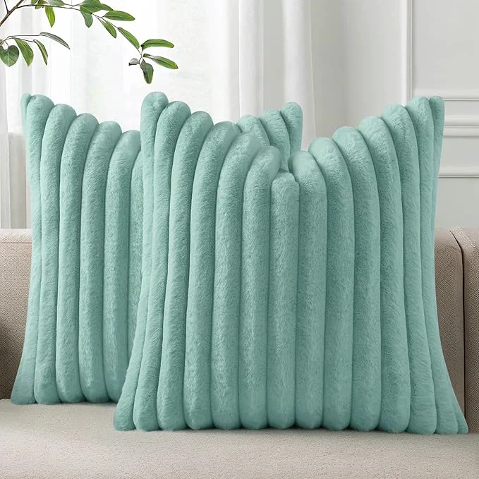 Expertly Made Pallene Faux Fur Plush Throw Pillow Covers 18×18 Set of 2 Luxury Soft Fluffy Premium