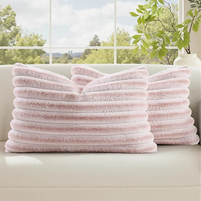 Premium decorUhome Summer Cozy Faux Fur Throw Pillow Covers 12×20 Set of 2 Decorative Optimized