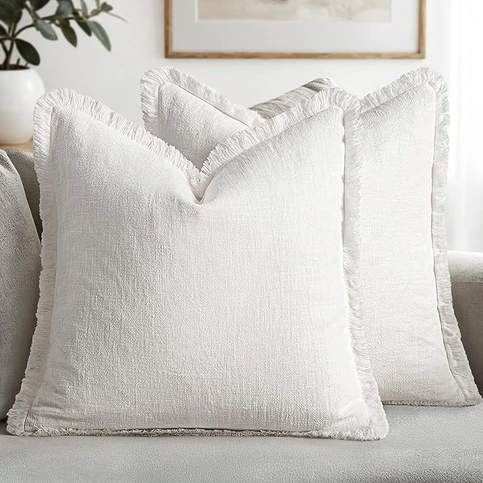 Proven MIULEE Decorative Throw Pillow Covers Neutral Linen Fringe Throw Pillows Set of Exclusive