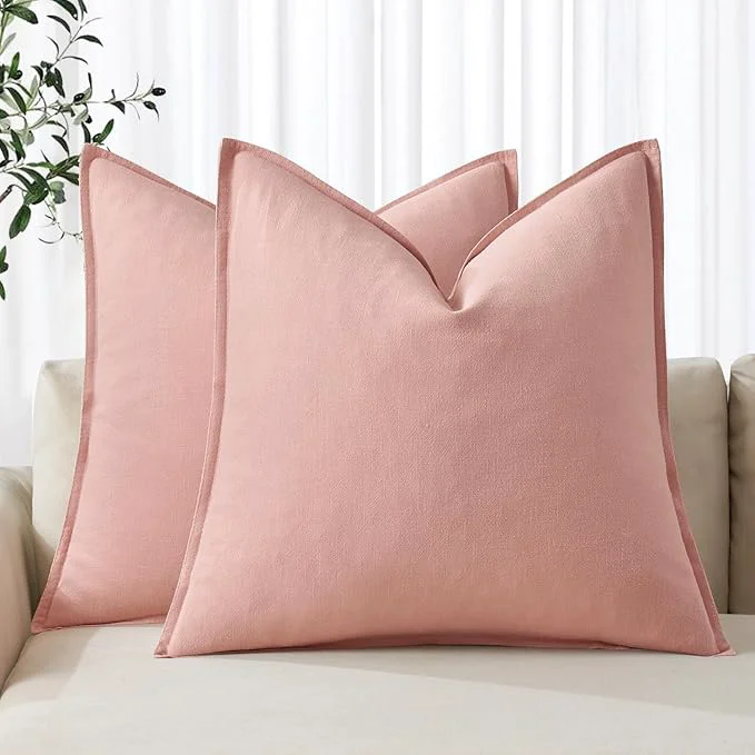 Elite MIULEE Decorative Linen Pillow Covers 20×20 Inch Pink Boho Farmhouse Neutral Clean
