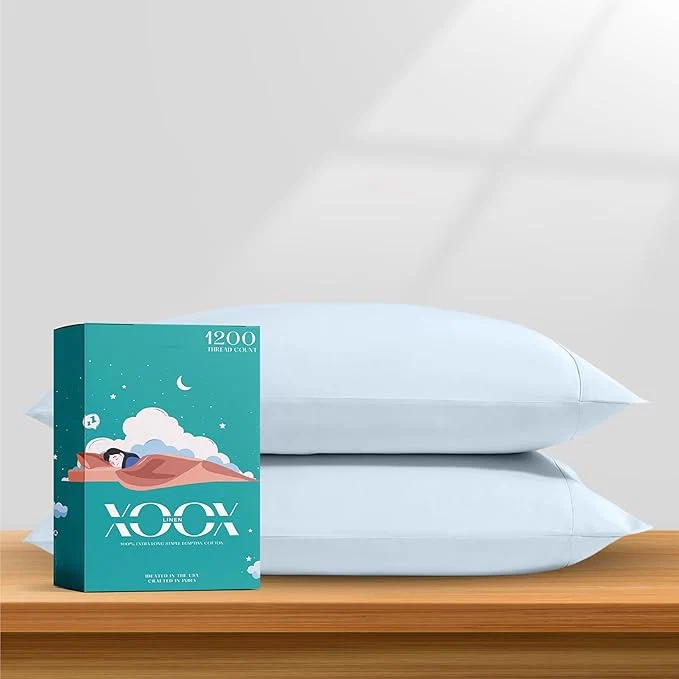 Enhanced XOOX Linen Egyptian Cotton King Pillow Cases Set of 2 High-Quality
