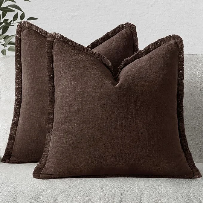 Easy-to-Use MIULEE Decorative Throw Pillow Covers Neutral Linen Fringe Throw Pillows Euro User-Friendly