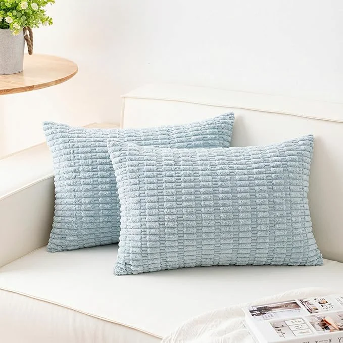 Certified Aegero Pack of 2 Corduroy Decorative Throw Pillow Covers 12×20 Inch Soft Versatile
