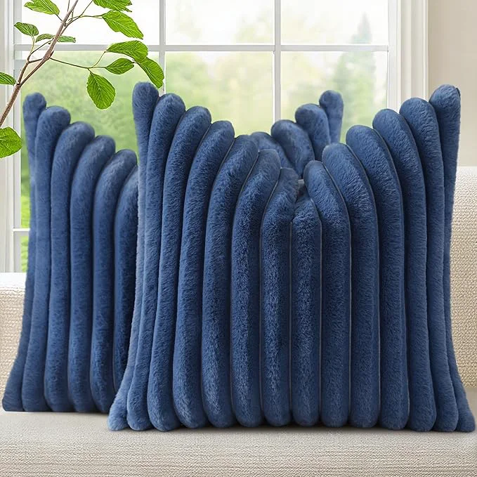 Original Design decorUhome Cozy Faux Fur Throw Pillow Covers 24×24 Set of 2 Decorative Soft Functional