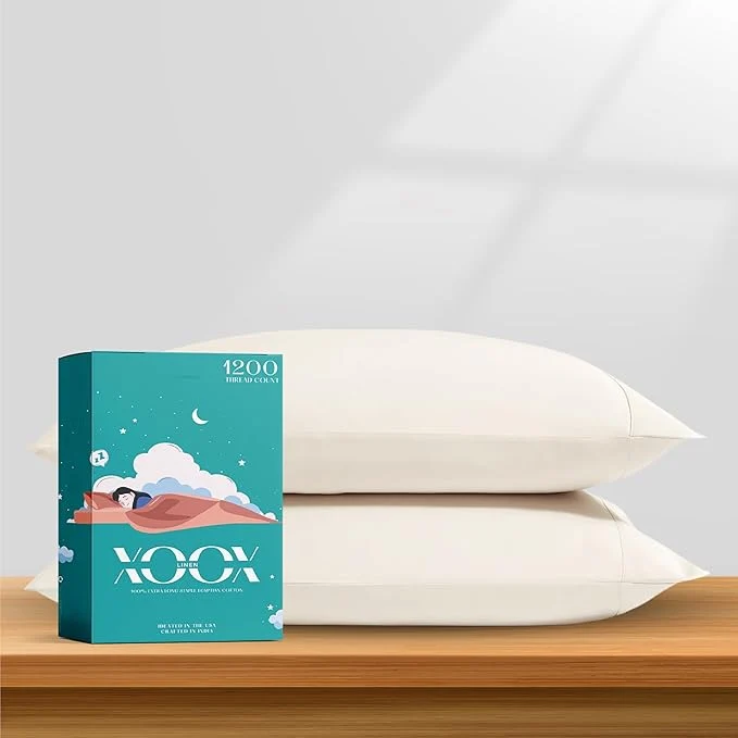 Smart XOOX Linen Egyptian Cotton King Pillow Cases Set of 2 Relaxed