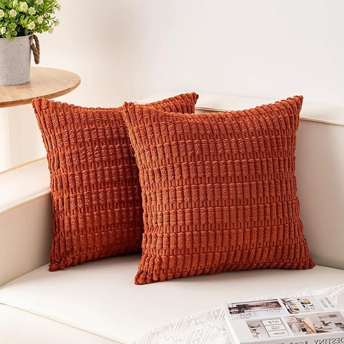 Certified Aegero Pack of 2 Corduroy Decorative Throw Pillow Covers 20×20 InchSoft Boho Dependable