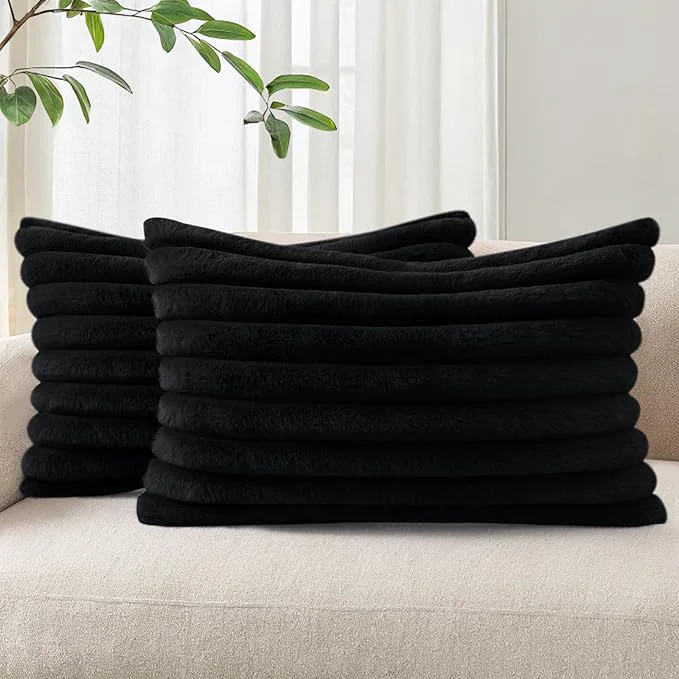 Pure Pallene Faux Fur Plush Lumbar Throw Pillow Covers 12×20 Set of 2 Luxury Soft Authentic