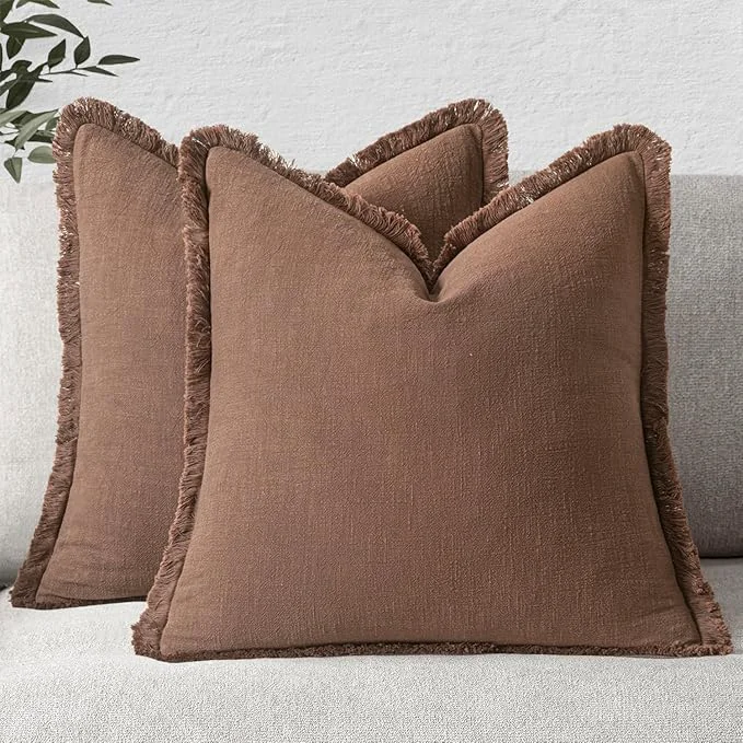 Trendy MIULEE Decorative Throw Pillow Covers Neutral Linen Fringe Throw Pillows Euro High-Quality