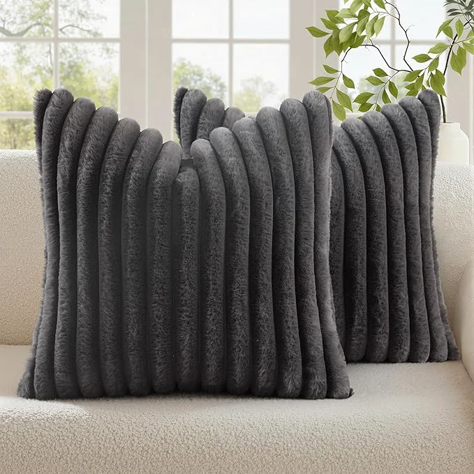 Effective decorUhome Cozy Faux Fur Throw Pillow Covers 18×18 Set of 2 Decorative Soft Fine