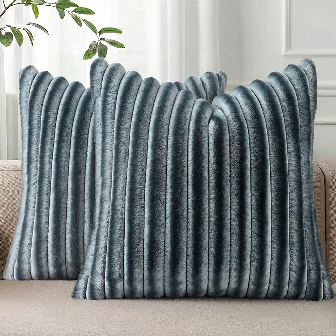 Fast Pallene Faux Fur Plush Throw Pillow Covers 18×18 Set of 2 Luxury Soft Fluffy Expertly Made