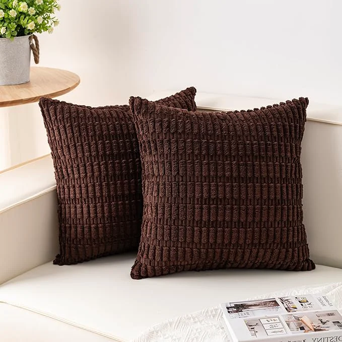 Eco-Friendly Aegero Pack of 2 Corduroy Decorative Throw Pillow Covers 24×24 InchSoft Striped Comfortable