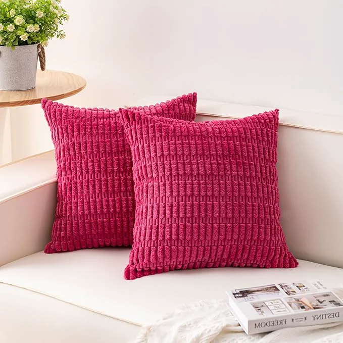 Smart Aegero Pack of 2 Corduroy Decorative Throw Pillow Covers 22×22 Inch Soft High-Grade
