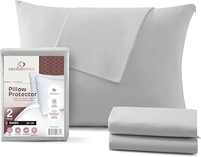 Advanced CirclesHome Pillow Protectors 2 Pack Queen Zippered Pure