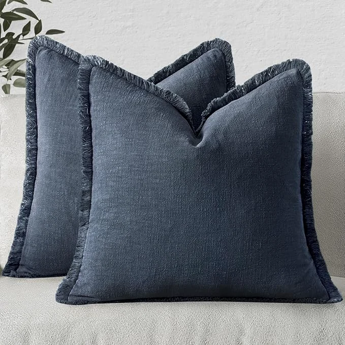 Dependable MIULEE Decorative Throw Pillow Covers Neutral Linen Fringe Throw Pillows Set of Environmentally Friendly
