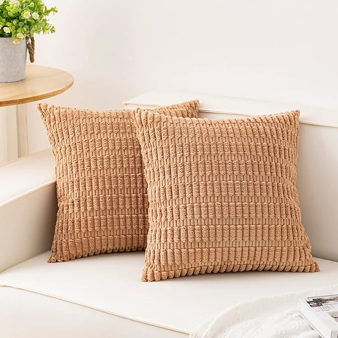 Fine Crafted Aegero Pack of 2 Corduroy Decorative Throw Pillow Covers 18×18 Inch Soft Lightweight