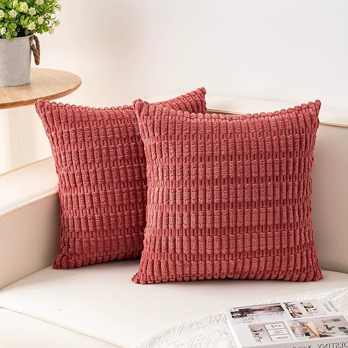 Convenient Aegero Pack of 2 Corduroy Decorative Throw Pillow Covers 16×16 Inch Soft First-Class