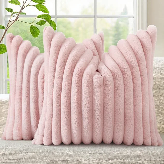 Fast decorUhome Summer Cozy Faux Fur Throw Pillow Covers 26×26 Set of 2 Decorative Verified