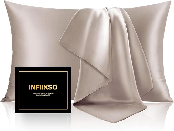 Original INFIIXSO Silk Pillow Cases 2 Pack Standard Size Ultra Smooth Soft Mulberry Carefully Designed