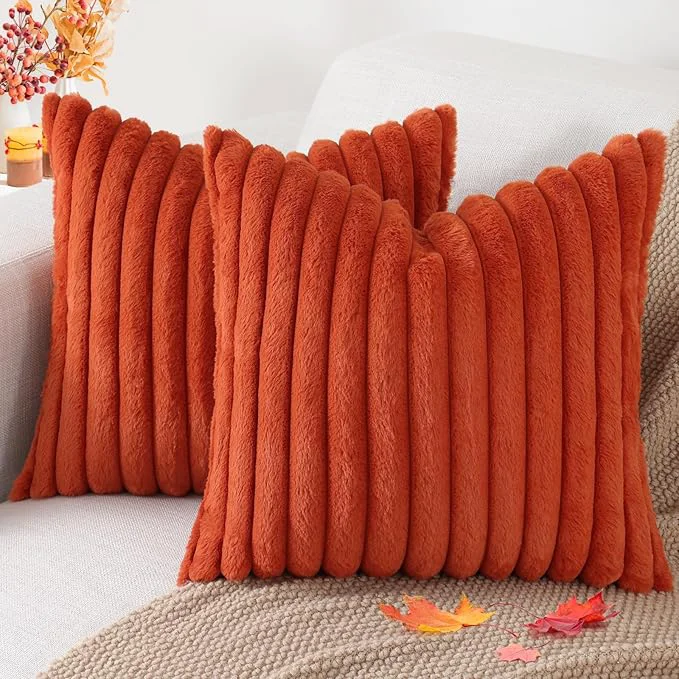 Sophisticated Pallene Faux Fur Plush Fall Throw Pillow Covers 26×26 Set of 2 Luxury Soft Efficient