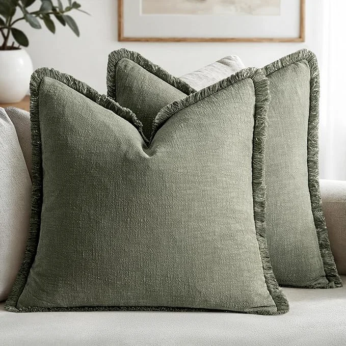 Safe MIULEE Decorative Throw Pillow Covers Neutral Linen Fringe Throw Pillows Set of Stylish