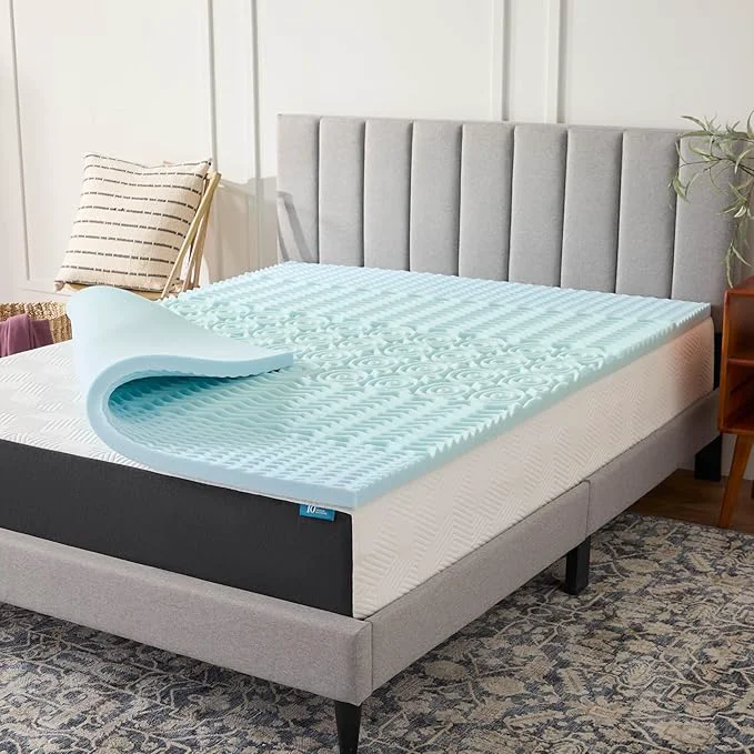 Green LUCID 2 Inch Gel Memory Foam Mattress Topper King size – 5 Zones – Cooling Gel Carefully Designed