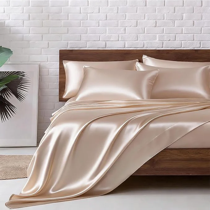 Recyclable MR HM Satin Bed Sheets Queen Size Sheets Set Contemporary