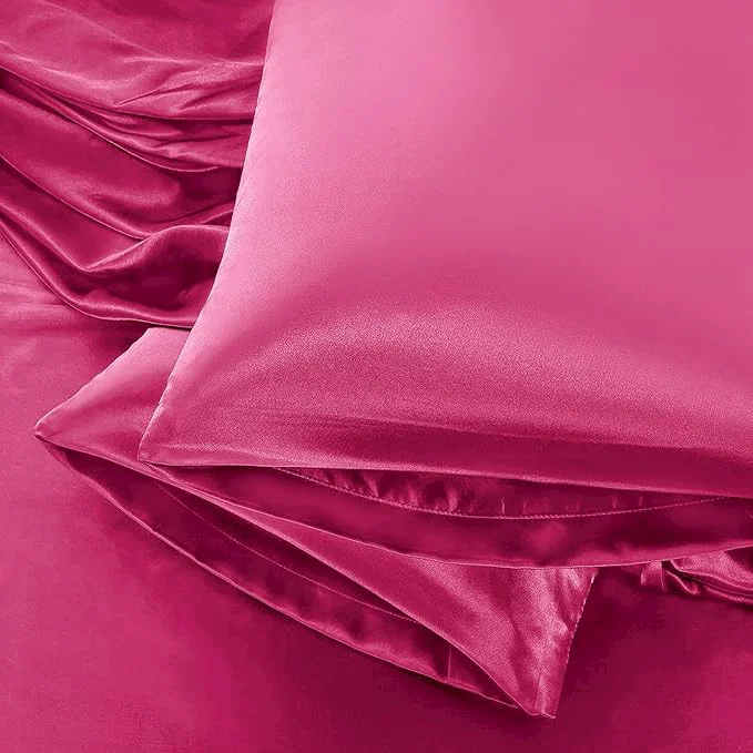 Fashionable Aormenzy Satin Pillow Cases for Women King Size Set of 2 Hot Pink Satin Consistent