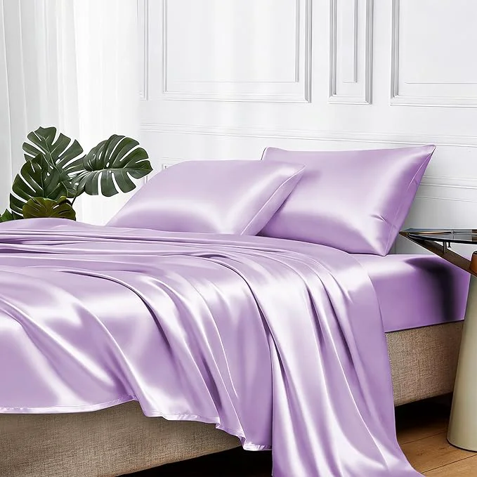 Secure MR HM Satin Bed Sheets with Elastic Corner Straps King Size Sheets Set Original