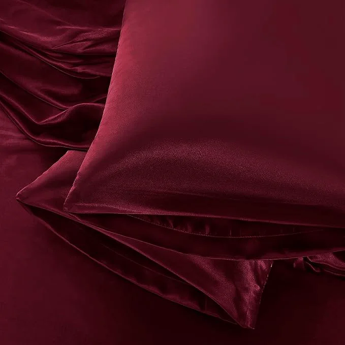 Sustainable Aormenzy Satin Pillow Cases for Women Queen Size Set of 2 Burgundy Satin Effective